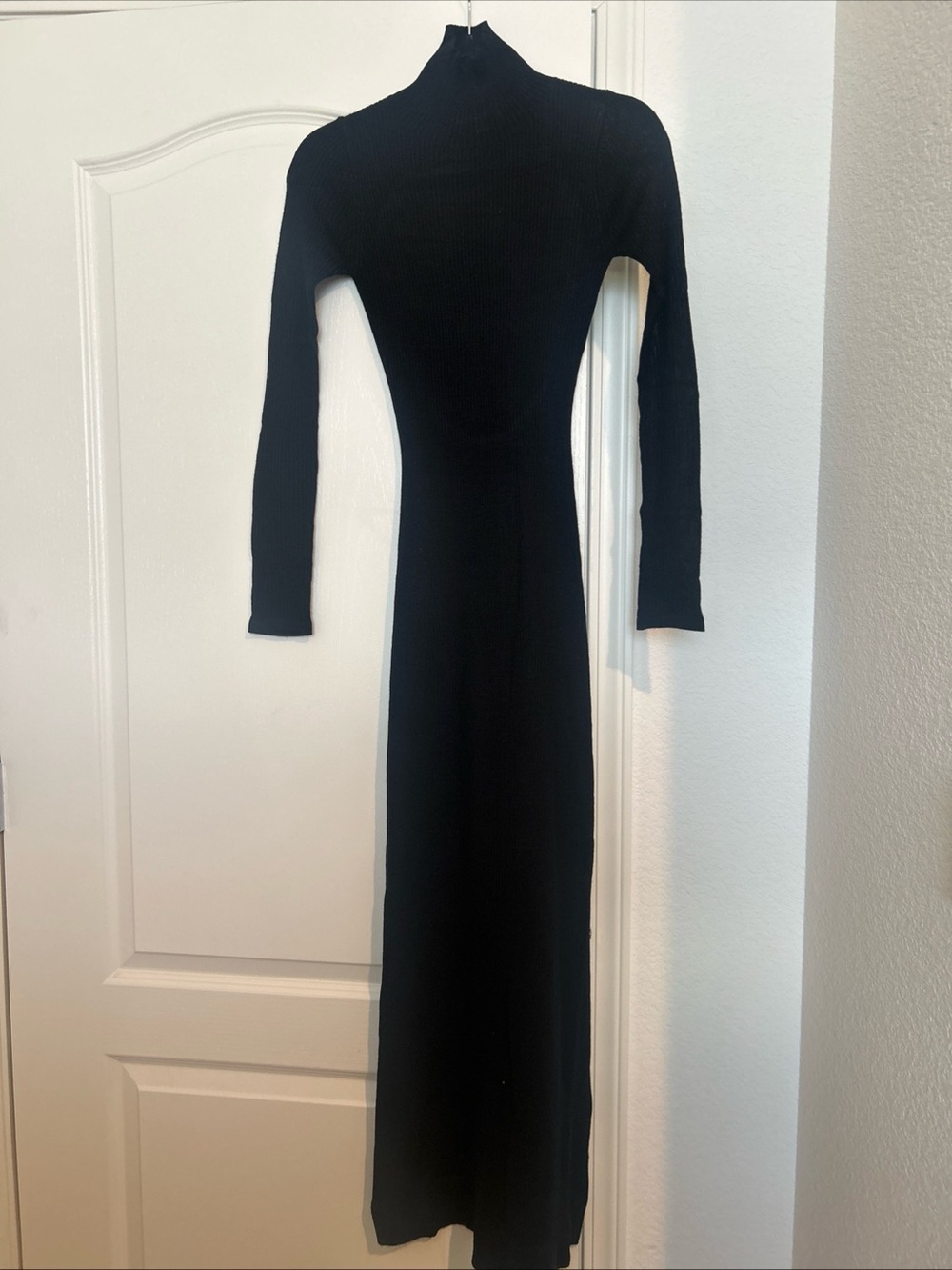 Something Navy Black Turtleneck Ribbed Open Back Long Maxi Bodycon Dress XS $165 - Picture 3 of 6